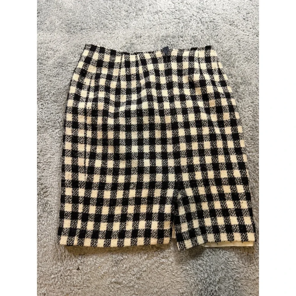 Doncaster Womens Checkered Pencil Skirt 12 Black Cream Textured Lined